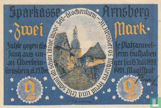 Arnsberg, Stadt - 2 Mark 1921 - Afbeelding 1