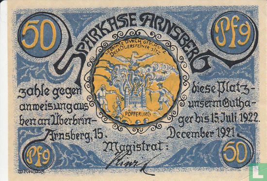 Arnsberg, Stadt - 50 Pfennig 1921   - Afbeelding 1