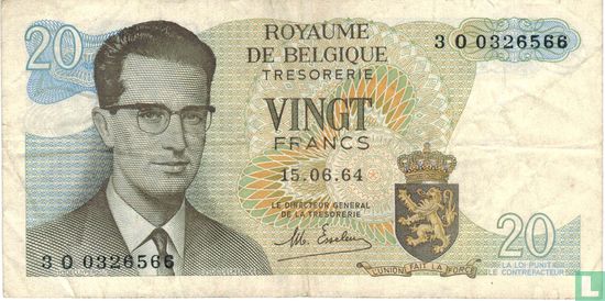 België 20 Frank 1964  - Afbeelding 1