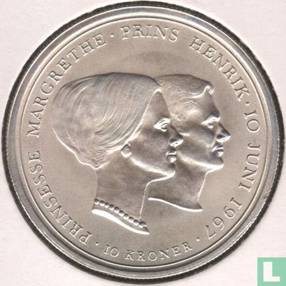 Denemarken 10 kroner 1967 "Wedding of princess Margrethe" - Afbeelding 1