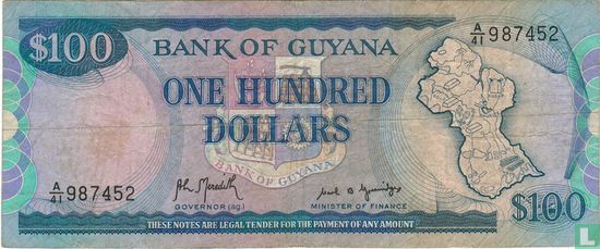 Guyana 100 Dollars (signatures: Archibald Meredith & Carl Greenidge) - Image 1