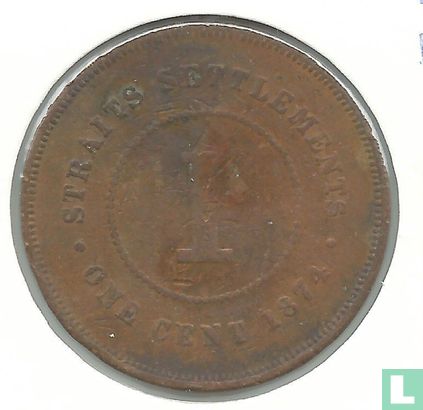 Straits Settlements 1 cent 1874 (H - medailleslag) - Afbeelding 1