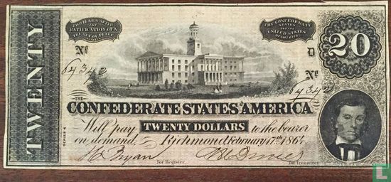 Confederate States of America  20 dollars  1864 - Afbeelding 1