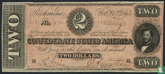 Confederate States of America  2 dollars  1864 - Afbeelding 1