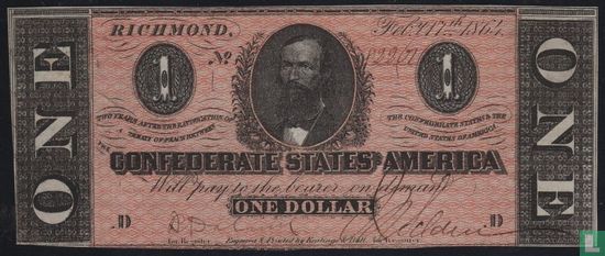 Confederate States of America one dollar in 1864 - Image 1