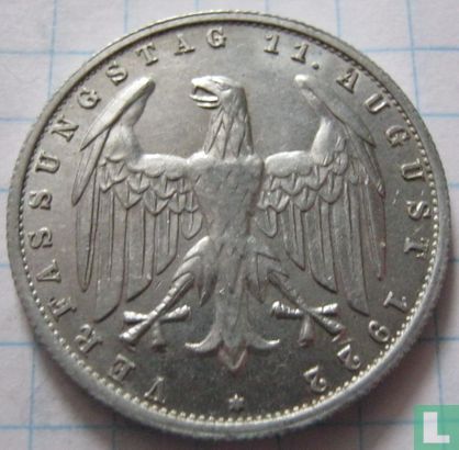 Deutsches Reich 3 Mark 1922 (G) "3rd anniversary Weimar Constitution" - Bild 2