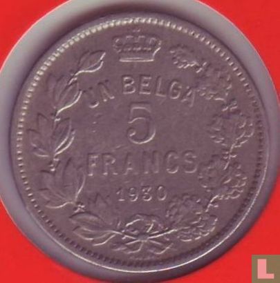Belgium 5 francs 1930 (FRA - medal alignment) - Image 1
