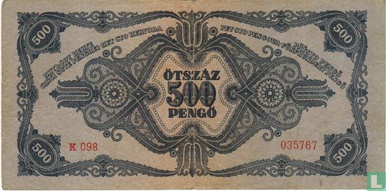 Hongrie 500 Pengö 1945 (P117a) - Image 2