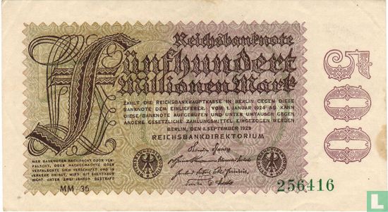 Deutschland 500 Millionen Mark 1923 (S.110 - Ros.109d) - Bild 1