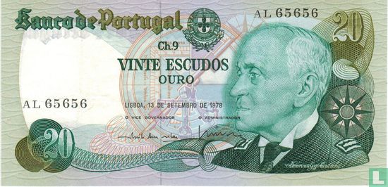 Portugal 20 Escudos (Emílio Rui da Veiga Peixoto Vilar & Luís Carlos de Assunção Braz Teixeira) - Afbeelding 1