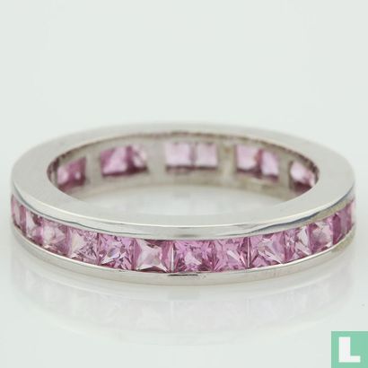 9 kt white gold eternity ring band with 28 pink sapphire - Image 1