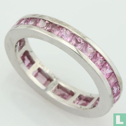 9 kt white gold eternity ring band with 28 pink sapphire - Image 2