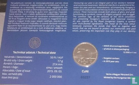 Hongrie 50 forint 2015 (coincard) "Hungarian National and Historic Memorials" - Image 2