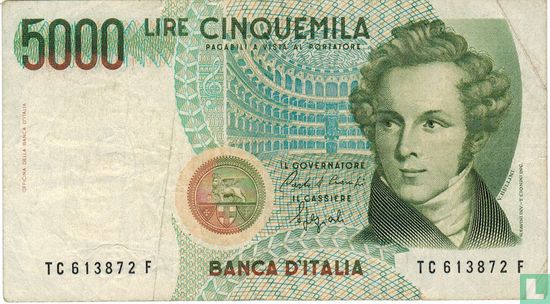 Italy 5000 lira (P111b) - Image 1