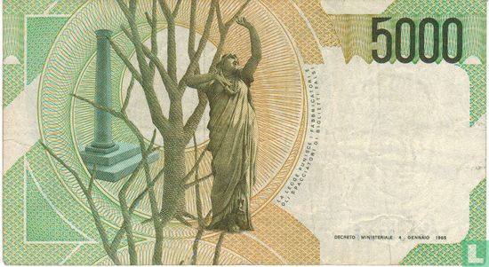 Italy 5000 lira (P111b) - Image 2