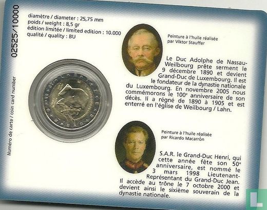 Luxemburg 2 Euro 2005 (Coincard) "50th birthday of Henri - 100th anniversary of Adolphe's death" - Bild 2