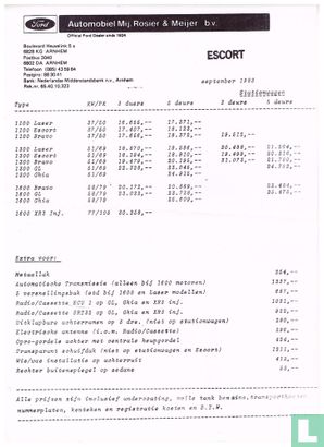 Ford Escort prijslijst 1983