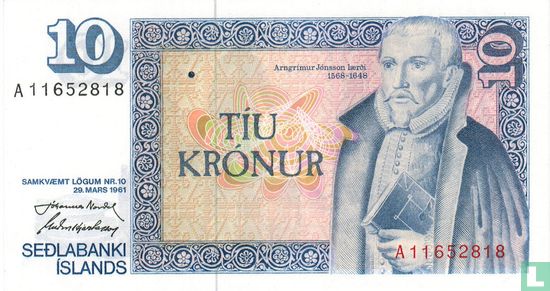 IJsland 10 Kronur (J. Nordal & G. Hjartarson) - Afbeelding 1