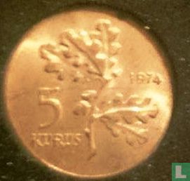 Turkey 5 kurus 1974 (Without acorns - open 4) - Image 1