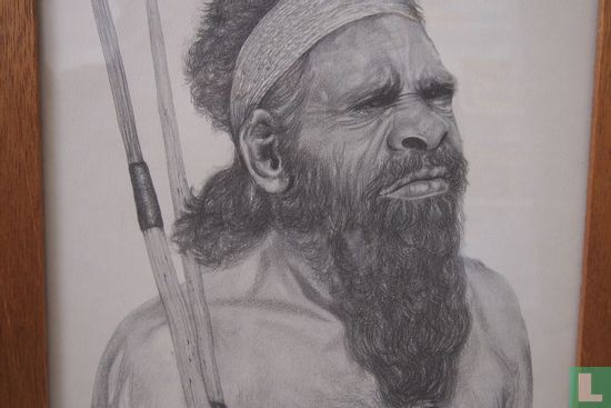 C. Marsden-Huggins - Head and shoulders study of an aboriginal bearded gentleman with bandana and spears - Image 2