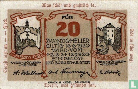 Hallein 20 Heller 1920 (avec le rouge sort imprimé sur le bord) - Image 1
