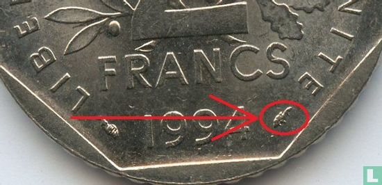 Frankrijk 2 francs 1994 (dolfijn) - Afbeelding 3