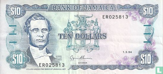 Jamaica 10 Dollars 1994 - Afbeelding 1