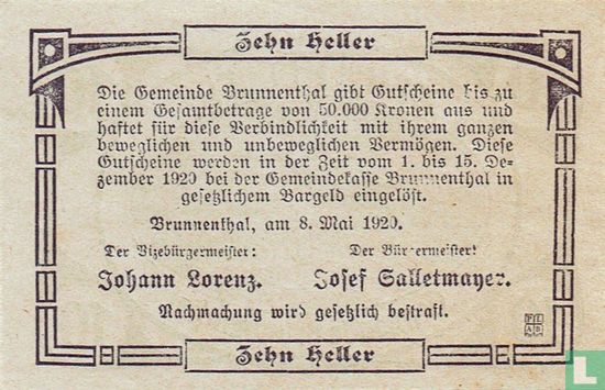 Brunnenthal 10 Heller 1920 - Image 2