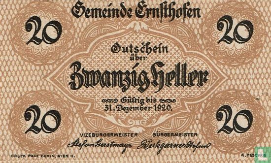 Ernsthofen 20 Heller 1920 - Image 1