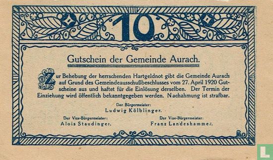Aurach 10 Heller 1920 - Afbeelding 2