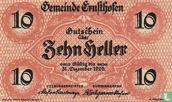 Ernsthofen 10 Heller 1920 - Image 1