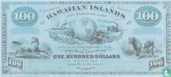 Hawaii 100 Dollars ND (1879) Reproduction - Afbeelding 1