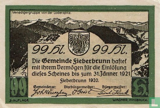 Fieberbrunn 99 Heller 1920 - Afbeelding 1