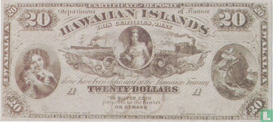 Hawaii 20 Dollars ND (1879) Reproduction - Bild 1