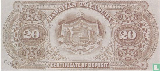 Hawaii 20 Dollars ND (1879) Reproduction - Bild 2