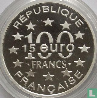 France 100 francs / 15 euro 1997 (BE) "Stockholm Town Hall" - Image 2