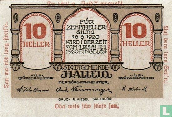 Hallein 10 Heller 1920 (avec le rouge sort imprimé sur le bord) - Image 1