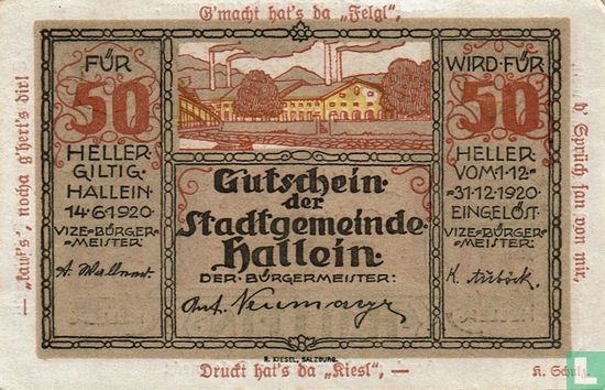 Hallein 50 Heller 1920 (met rood gedrukte spreuk op de rand) - Afbeelding 2