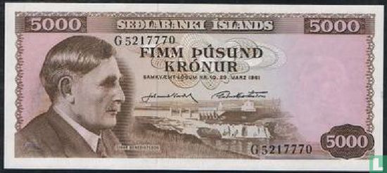 Islande 5000 kronur 1961 - Image 1