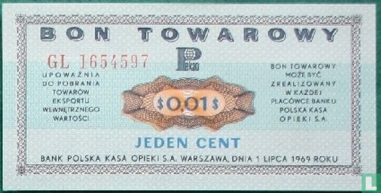 Polen Foreign Exchange Certificate 1 Cent 1969 - Afbeelding 1
