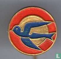 Blauwe vogel op rode cirkel (klein)