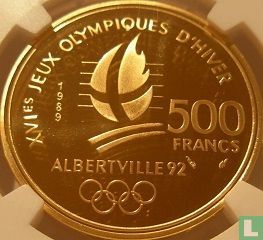 Frankrijk 500 francs 1989 (PROOF) "1992 Olympics - Ice skating couple" - Afbeelding 1