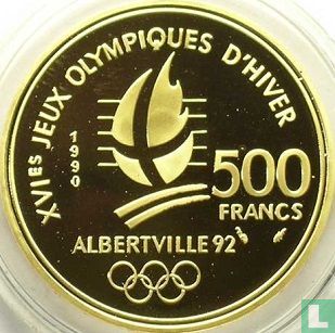 Frankrijk 500 francs 1990 (PROOF) "1992 Olympics - Speed skating" - Afbeelding 1