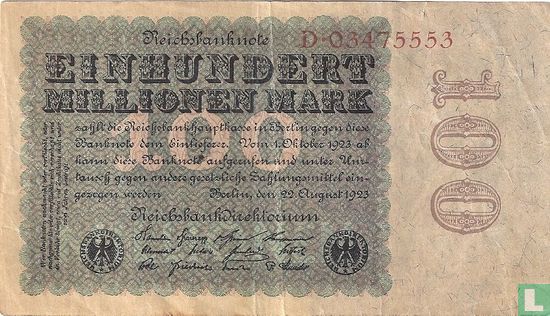 Deutschland 100 Millionen Mark (S.107a - Ros.106a) - Bild 1