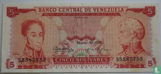 Venezuela 5 Bolívares 1973 - Image 1