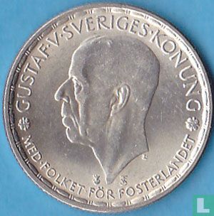 Zweden 1 krona 1949 (9 met rechte uitloop) - Afbeelding 2
