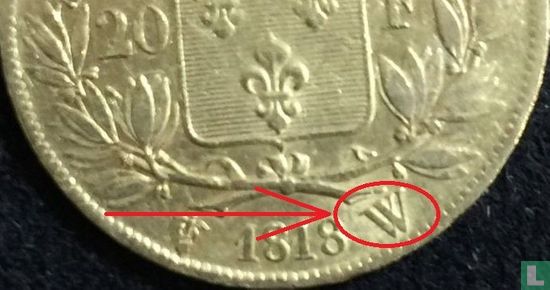 Frankrijk 20 francs 1818 (W) - Afbeelding 3