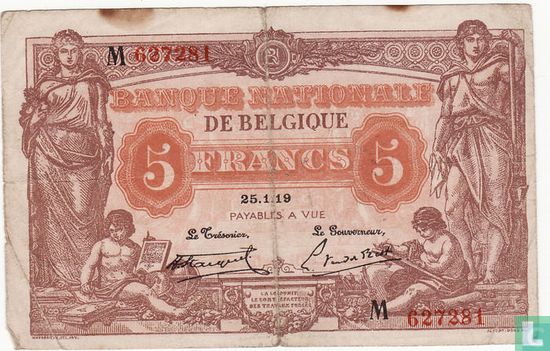België 5 Frank 1919 - Afbeelding 1