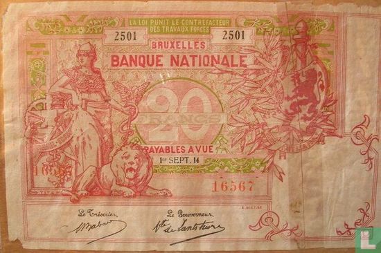 Belgien 20 Franken 1914 - Bild 1