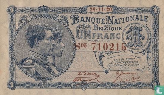Belgium 1 Franc (Variant 24.11.1920) - Image 1